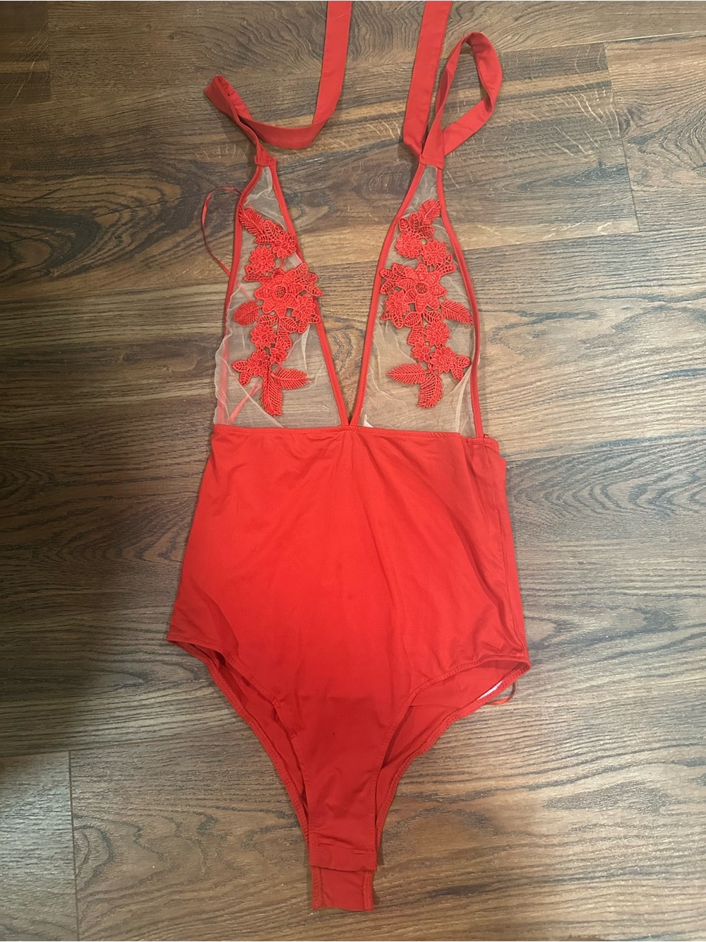 Red Floral Applique One-Piece Bodysuit